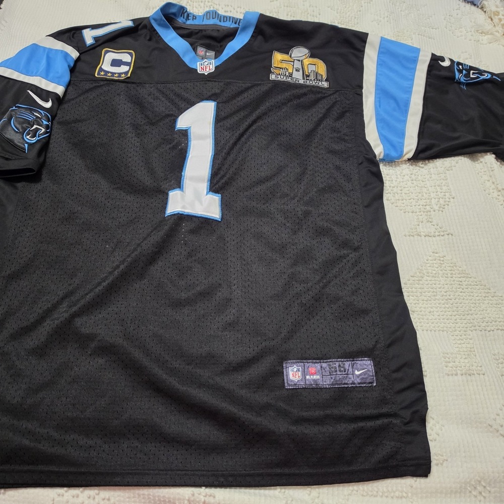 Nike Cam Newton #1 Carolina Panthers Super Bowl 50 On Field Jersey Sz 56 3XL